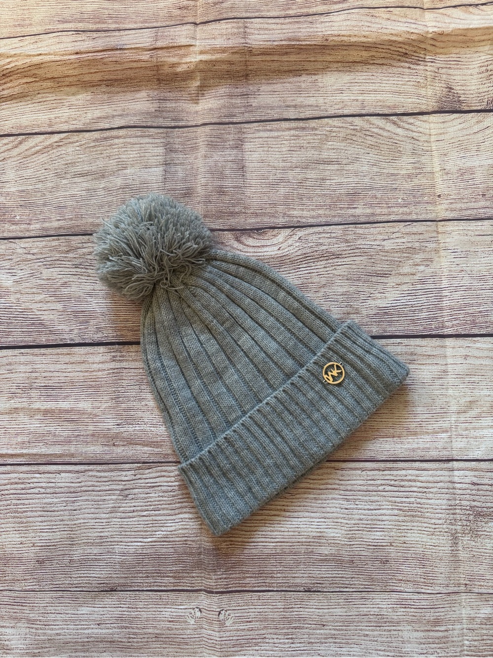 Michael Kors Gray Ribbed Pom Hat